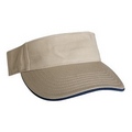 Laundered Chino Twill Visor w/ Contrasting Mock Sandwich Trim (Tan/Navy Blue)